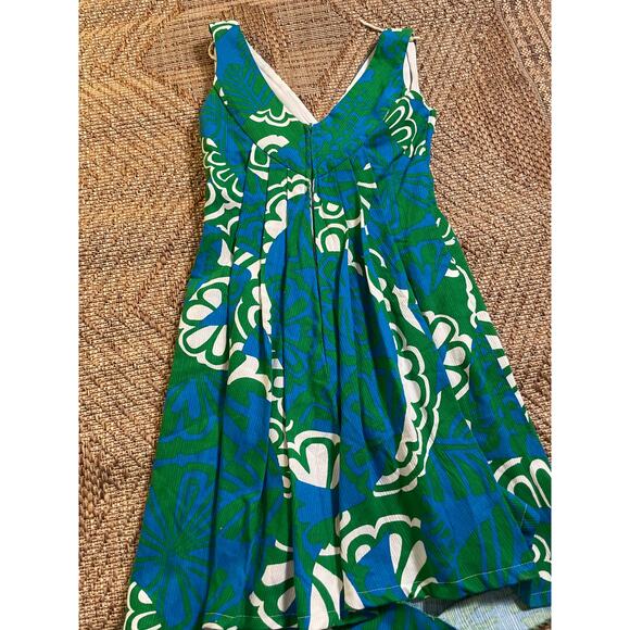 Vintage 1960s Home Made Dress mod retro Abstract Blue and Green Pattern Dress - Picture 3 of 11